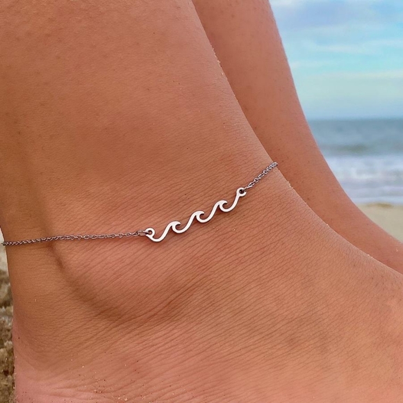 Stainless Steel Triple Wave Anklet Bracelet - Picture 2 of 5